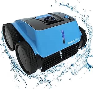 Scrubo Pro Cordless Robotic Swimming Pool Cleaner, Wall Climbing, Tile Scrubber, Triple-Motor Design, Intelligent Cleaning, Ideal for Pools up to 50ft- Rechargeable Lithium Ion Battery 90+ Min