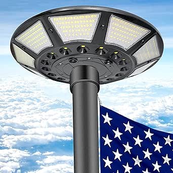 Flagpole Solar Light 6000 Lumens Brightest 566 LED Flag Pole Light Solar Powered with DC Charge Port Last Up to 20 Hrs Outdoor Dusk to Dawn IP67 Waterproof for Most 15 to 40ft Flag Poles