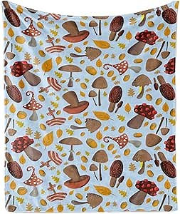 Ambesonne Autumn Throw Blanket, Fall Season Concept Pattern with Acorn and Fallen Leaves Woodland Art, Flannel Fleece Accent Piece Soft Couch Cover for Adults, 70" x 90", Brown Dark Yellow Blue