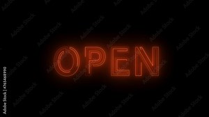 We're Open Neon Sign Background Seamless Looping/ 4k animation of a neon open sign blinking for night storefront, restaurant, motel and night business