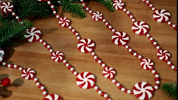 Classic Red & White 10ft Christmas Tree Decor - Peppermint Candy Cane Garland with Fake Crystal Candies, Festive Holiday Peppermint Candy Garland for Christmas Decorations