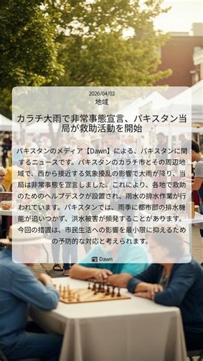 カラチ大雨で非常事態宣言、パキスタン当局が救助活動を開始｜Dawn｜2026/04/02｜地域