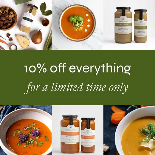 ✨ Announcing Our Pre-Holiday Sale!✨Ready in five minutes or less, our soups are the perfect seasonal treat for body and soul. | 18 Chestnuts
