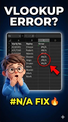 Excel VLOOKUP #N/A Error? FIXED in 60 Seconds! ✅ (99% of Cases Solved)