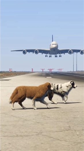 Two Crazy Husky Unexpectedly 😱 Wonders On Active Runway During Airbus Landing Gtav