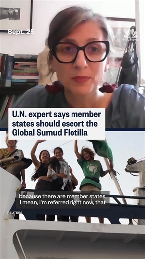 Francesca Albanese, the UN special rapporteur on human rights in the occupied Palestinian territories, told NBC News that she thinks a member state should be escorting the humanitarian aid Sumud flotilla that is making its way toward Gaza to break Israel's blockade. | NBC News