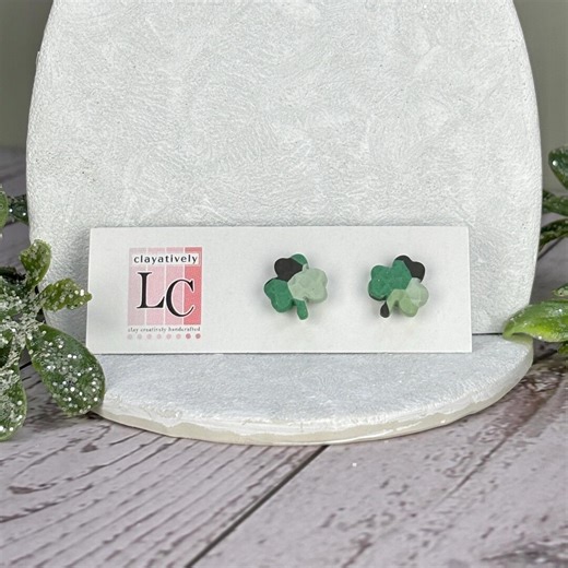 Polymer Clay Shamrock Studs: Camo St. Patrick's Earrings, Hypoallergenic Lightweight - Etsy