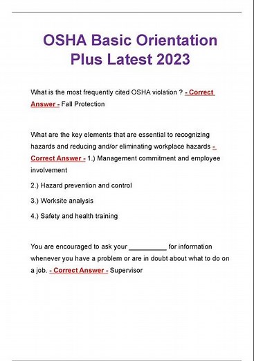 OSHA BASIC ORIENTATION PLUS LATEST 2023