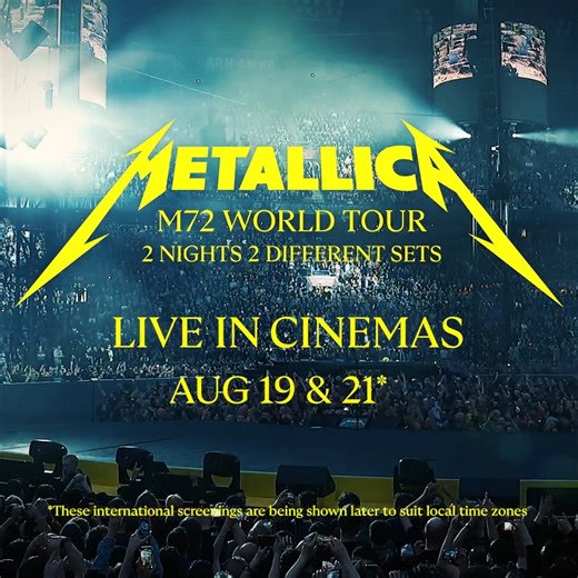 Broadcast live from Arlington, TX, Metallica's M72 World Tour bursts onto the big screen in cinemas worldwide. This unprecedented global theatrical event will see the band playing two nights with two completely different setlists, with songs from across the group's 40 year career, ranging from 1983's classic Kill ‘Em All to 2023's new release 72 Seasons! TWO NIGHTS ONLY, book now! - https://bit.ly/MetallicaM72WorldTourLiveEventCinemas | Event Cinemas