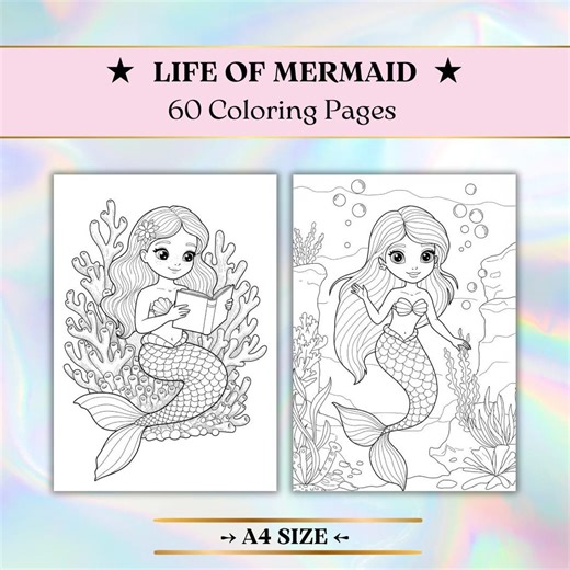 80 Kawaii Mermaid Coloring Pages, Printable Fun Pack for Kids, Digital Download, A4 Size (please Check My Listing for US Letter) - Etsy