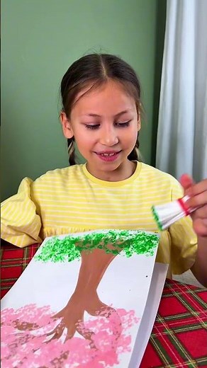 Beautiful Tree for Mom 🌳💖 Cotton Swab Art! #kidsvideo #drawing