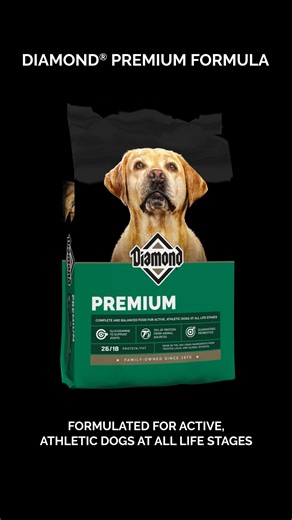 ✅ 75% of protein from animal sources ✅ Guaranteed glucosamine to support joints and mobility ✅ Guaranteed probiotics for digestive and immune system support Our Diamond® Premium Formula is stacked with everything needed to help support your active dog at any life stage. Learn more about this formula: dpf.pet/premium-dog | Diamond Pet Foods