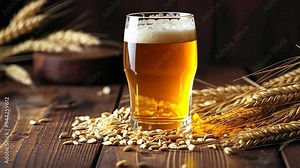 Crafting a refreshing beverage with barley, hops, and water at a rustic brewery during the late afternoon