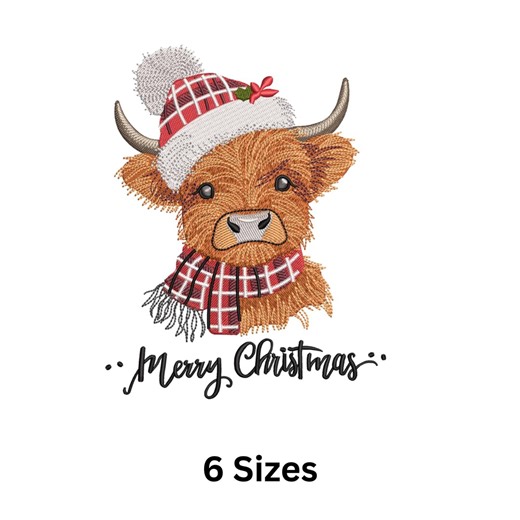 Christmas Highland Cow Embroidery Design With Winter Buffalo Wearing Plaid Hat and Scarf – Farm Animal Pattern in PES (6 Sizes) - Etsy