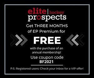 🚨Get THREE MONTHS of EP Premium for FREE when you purchase an annual subscription! Offer expires November 30th. 🚨 Use coupon code BF2021 at checkout (If you are a registered user at Elite Prospects, check your email for a VIP offer! 😉) and get access to the 30 tools, features and benefits that come with EP Premium membership! • Advanced Stats & Search • Customization Tools • Player Tracker • Compare Players • Game Logs • 20% off at EP Shop • Insight & Analysis on EP Rinkside • NO ADS! ...and 