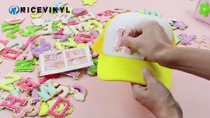 NICEVINYL Letter Patches Chenille Self-Adhesive: 146PCS Varsity Sticker | Preppy Sticker Patch for DIY Girls Hats Backpacks Bags - Lightning Star Heart Rainbow Bow Chenille Patches Stick on