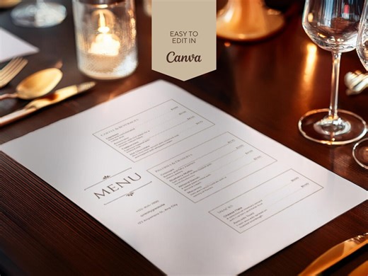 Minimalist Elegant Cafe Menu Template Canva Editable Modern Restaurant Food Drinks Menu DIY Design