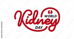 World Kidney Day text animation. Handwritten Calligraphy Typography with Alpha channel. Great for raising awareness of the importance of your kidneys to our overall health