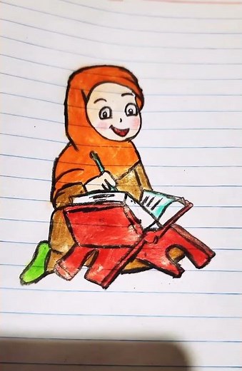 رسم بنت تقرأ القرآن