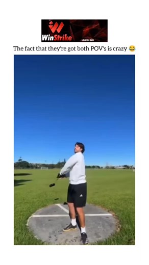 guffvibes on Instagram: "This video is a classic viral "fail" or "close call" clip that has been edited to show two different perspectives of the same event. Here’s a breakdown of what happens:The BreakdownPart 1: The Throw: The video begins with a young man in an open field, standing in a concrete throwing circle (like those used for hammer throw or discus). He is seen spinning and throwing a portable speaker with all his might into the sky.Part 2: The Near Miss: The second half shows a girl fi