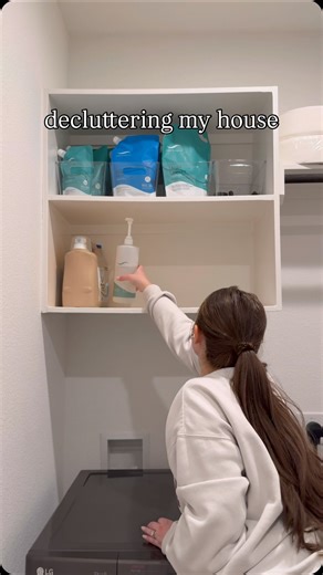 Mikayla Stephenson on Instagram: "decluttering my entire house pt. 3😭 we’re getting there slowly but surely!! what do y’all think of this laundry room transformation? there’s still soo much i wanna do in here, add a cleaning corner, one of those wooden washing machine ‘counter tops’, and eventually paint, wallpaper, or maybe some tiling👀 but for now i’m SO happy with a nice, clean space🥹 #declutter #cleaningmotivation #decluttering #declutteryourhome #organization"