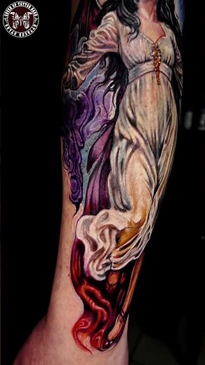 Gothic Witch Tattoo Cover-Up for a Music Blogger | Custom Sleeve Composition