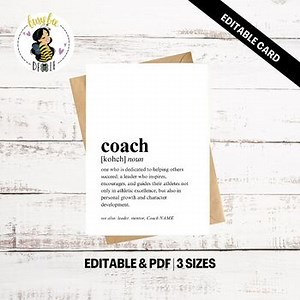 Coach Gift Printable Card | Coach Definition | Coach Thank You Appreciation Gift