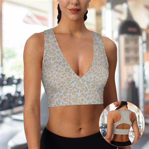 Blue Leopard Print Sports Bra for Women, Athletic Crop Top Workout Clothing, Animal Print Activewear for Yoga and Pilates - Etsy