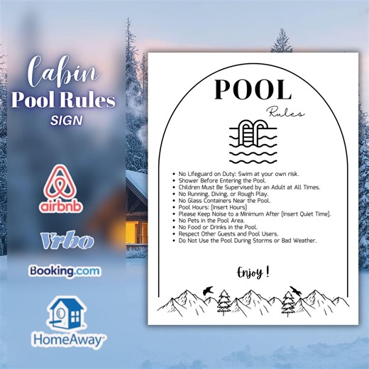 Editable Pool Rules Sign Template for Airbnb, Cabin Rental Pool Signage, Modern Rustic Guest Rules Poster, Canva Template, A4 & US Letter - Etsy