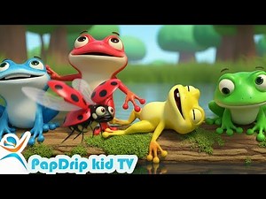 Five Little Speckled Frogs 🐸 | Nursery Rhyme for Kids | Furry Friends Animals | papdripkidtv