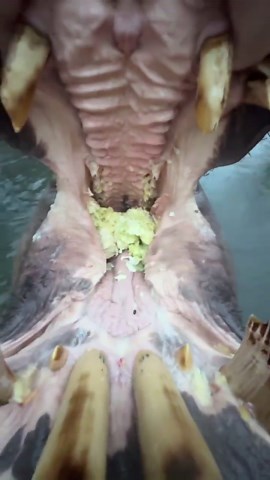 Hippos happily munch during a lively lunch