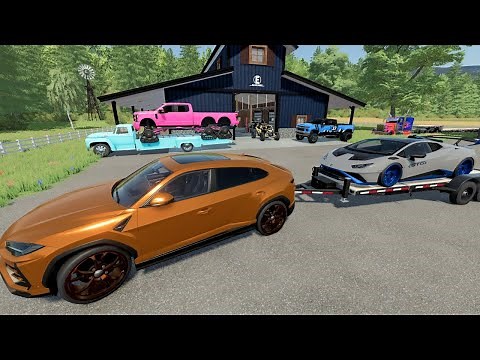 Delivering Race Cars and Monster truck with Lamborghini | Farming Simulator 22