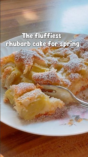 The Fluffiest Rhubarb Cake for Spring 🌸 Easy Homemade Recipe #easybaking #cakerecipe