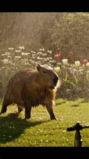 Capybara chilling… until the sprinkler ATTACKS 💦😭