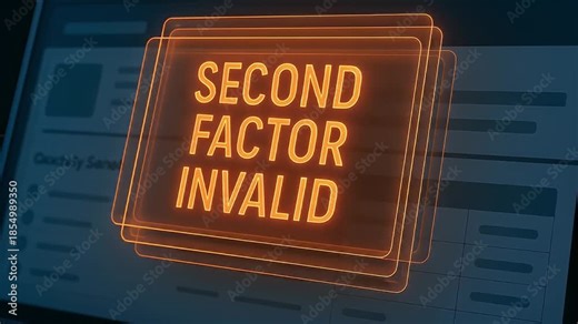 Second factor invalid message glowing orange on digital screen cybersecurity alert highlighting authentication failure security warning technology interface data protection online authentication error