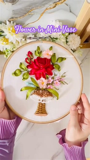 Flower in Mini Vase Ribbon Embroidery Design