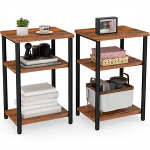 edx 3-Tier End Table, Nightstand, Storage Shelf for Living Room, Bedroom, Rust Brown,11.81"W x 13.39"D x 22.8"H