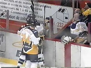 Link Gaetz (Thetford Mines) vs Jason Hamilton (Quebec) Stick fight and penalty box incident 04/05