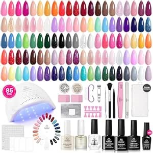 Beetles Gel Nail Polish Kit with U V Light 85Pcs, 55 Colors Gel Polish Kit | Seasonal Symphony Set with Diamond Decorations & Manicure Art Stickers and Tools Soak Off for All Season