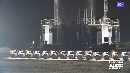 With the launch window for flight 10 opening in 86 hours, Starship B16 made the trip overnight to Launch Pad 1, ahead of stacking on the Launch Mount for flight. Follow along on NASASpaceflight & our Starbase Live 24/7 stream as launch day gets closer. | NASASpaceflight.com