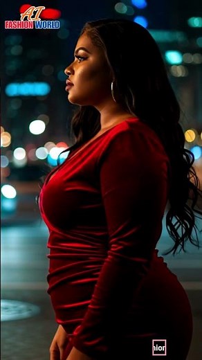 Stunning Plus Size Model in Red Velvet Dress AI Fashion Lookbook 2026