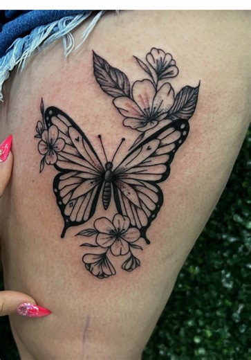 Stunning Butterfly Leg Tattoo Design