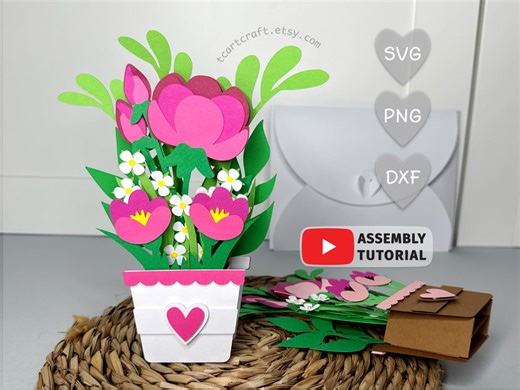 Flowers in a Pot Pop up Card SVG, 3D Paper Flower Template (digital Download) - Etsy