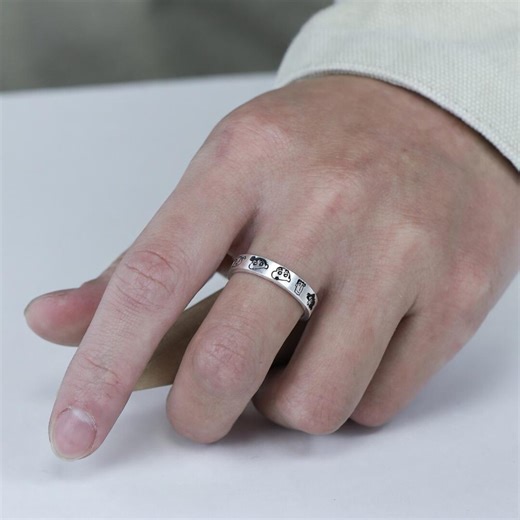 Handmade 999 Fine Silver Anime Inspired Couple Rings, Custom Engraved Cartoon Style Band, Cute Matching Rings, Personalized Silver Jewelry - Etsy