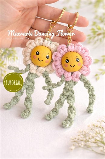 Macrame Flower Tutorial PDF Pattern | Beginner Friendly DIY Daisy Keychain | Dancing Flower Craft - Etsy