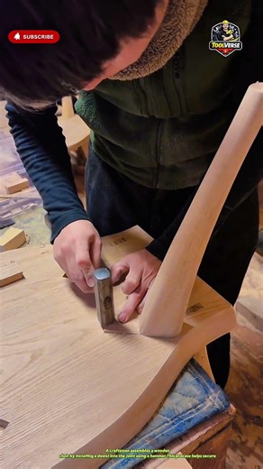 Assembling a Wooden Chair by Installing a Dowel with a Hammer #handtools