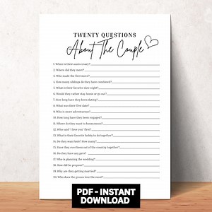 20 Questions About the Couple Game Printable, Couples Shower Games, How Well Do You Know the Couple, Who Knows the Couple Best? Wedding Game - Etsy