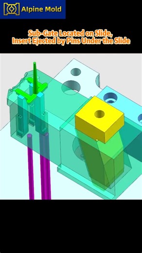 Alpine Mold | Sub-Gate Located on Slide, Insert Ejected by Pins #InjectionMolding #InjectionMoldDesign #MoldDesign #ToolingDesign #SubGate #SubGateDesign... | Instagram