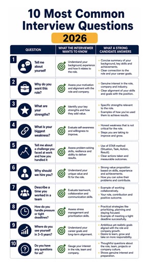 10 Most Common Interview Questions 2026 #jobinterview #commoninterviewquestions #shortfeed2026