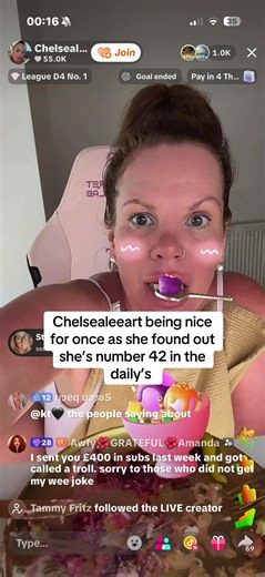 Clas feeling super duper happy as she’s found out she’s number 42 in the daily’s #fyp #42daily #live #chelsealeeart